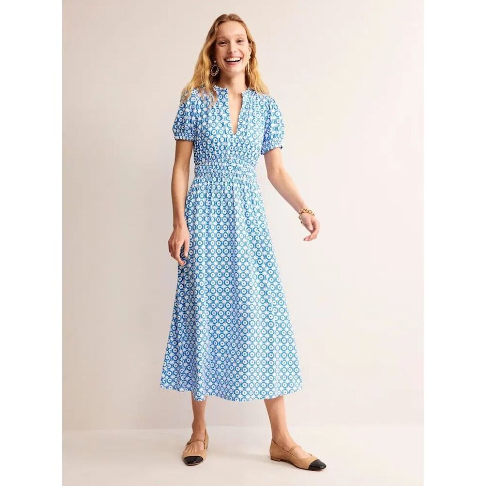 Boden Sky Blue & White Geometric Midi Dress
